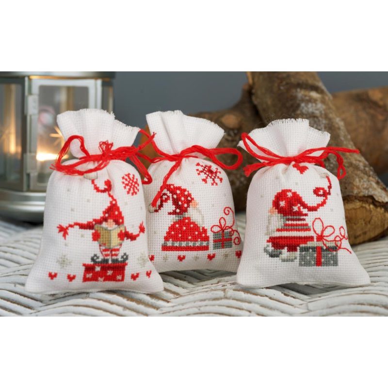 Christmas Gnomes Sachet Bags Cross Stitch Kit by Vervaco VO165994