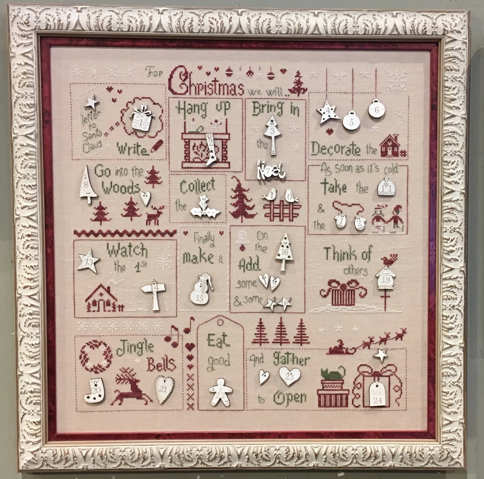 For Christmas We've To Cross Stitch Pattern by Jardin Prive includes Buttons