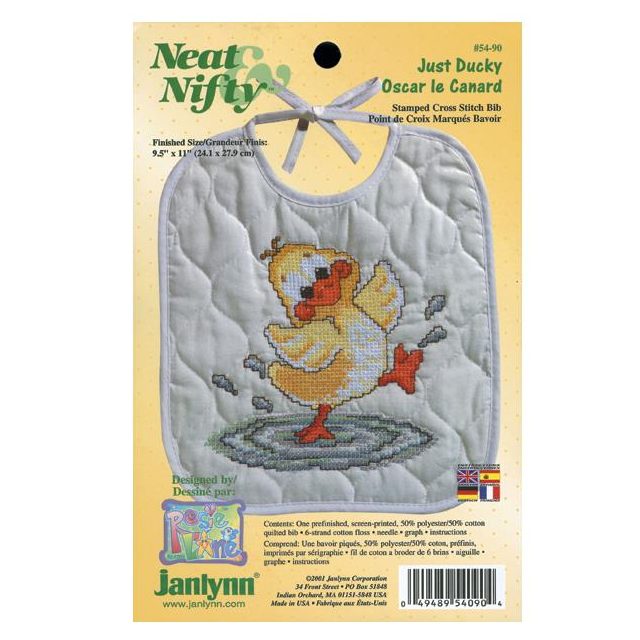 Just Ducky Baby Bib Stamped Cross Stitch Kit from Janlynn 54-0090