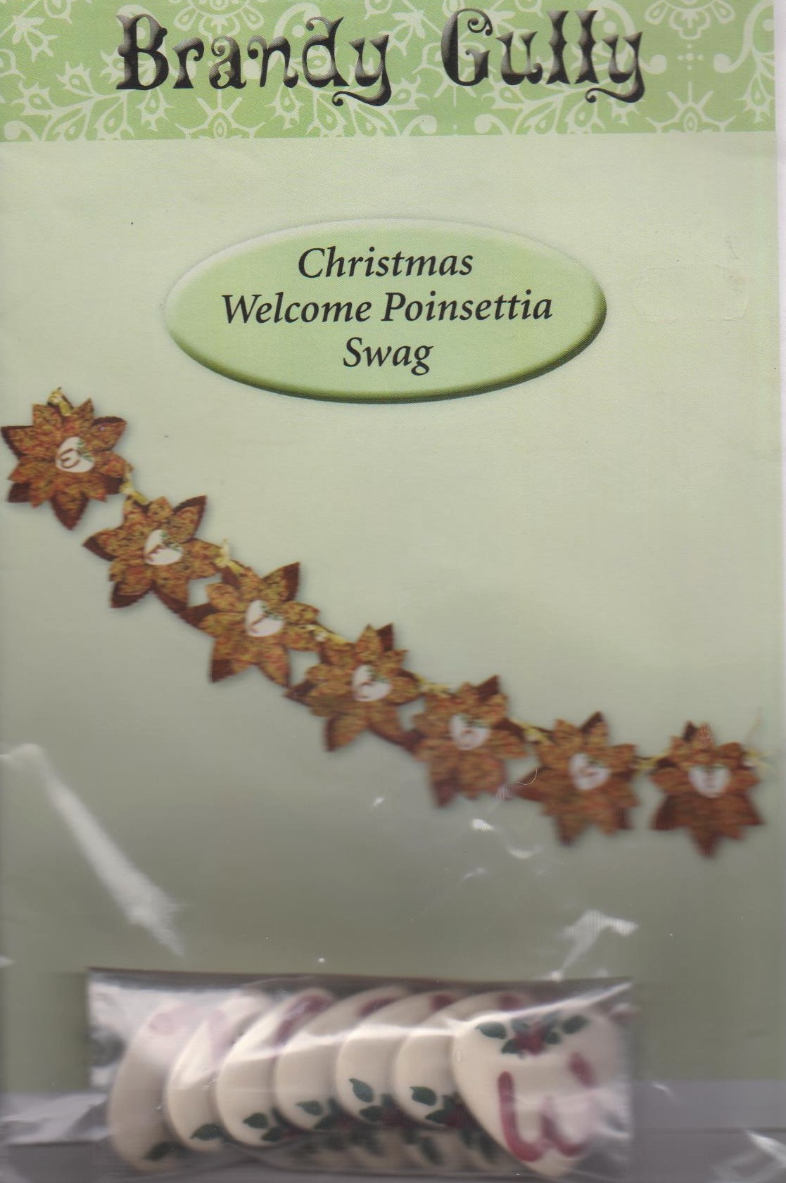 Christmas Welcome Poinsettia Swag Pattern with Buttons by Nikke Tervo from Brandy Gully