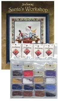 Santa's Workshop Cross Stitch Pattern with Embellishments by Jim Shore