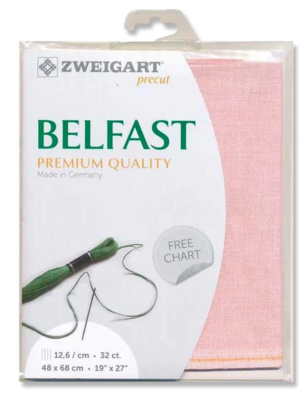 32ct Zweigart Belfast Linen 4034 Baby Pink 48 x 68 cm Pack