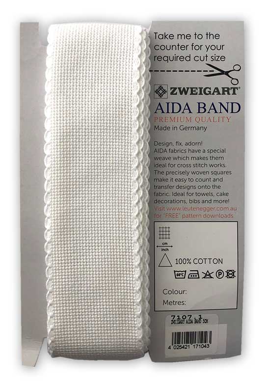 14ct Zweigart Aida 5cm wide White scalloped edge Band 65cm off-cut
