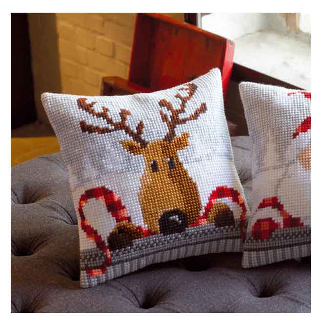 Reindeer Needlepoint Cushion Top Kit by Vervaco