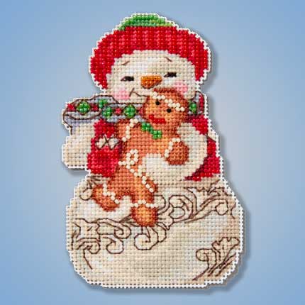 snowman with gingerbread beaded mill hill kit