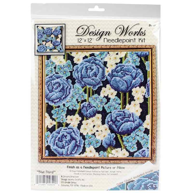 Blue Floral Printed Canvas Needlepoint Kit - Image 2