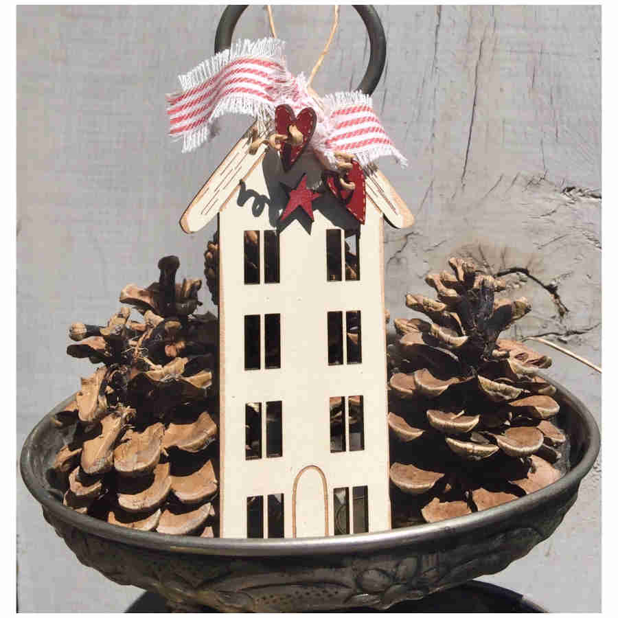 House shaped painted wooden ornament by The Bee Company