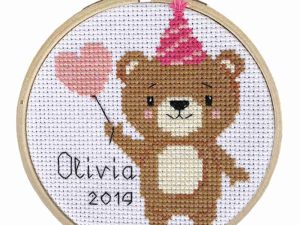 Bear mini cross stitch kit with Bamboo hoop from Make It