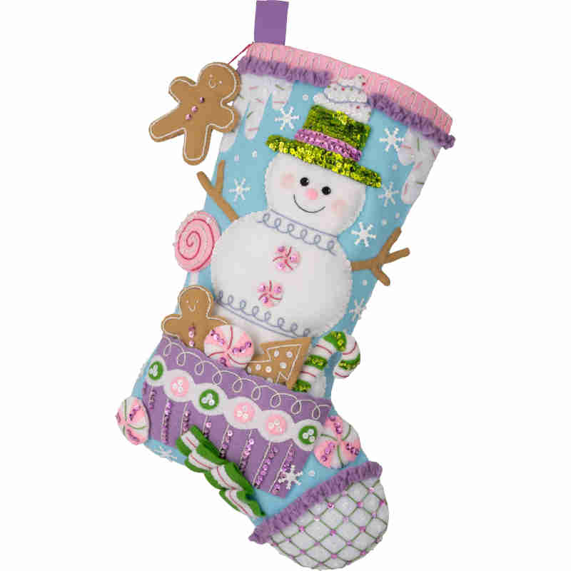 Candy Confections Snowman felt applique stocking kit by Bucilla