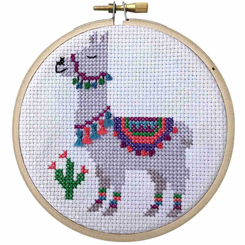 Llama mini cross stitch kit with hoop from Make It