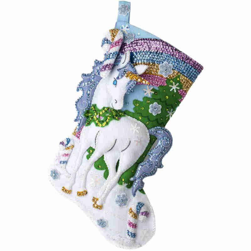 Santa's Unicorn felt stocking applique kit from Bucilla