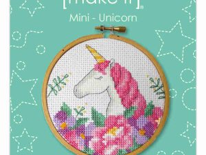 Unicorn mini cross stitch kit with Bamboo hoop from Make It