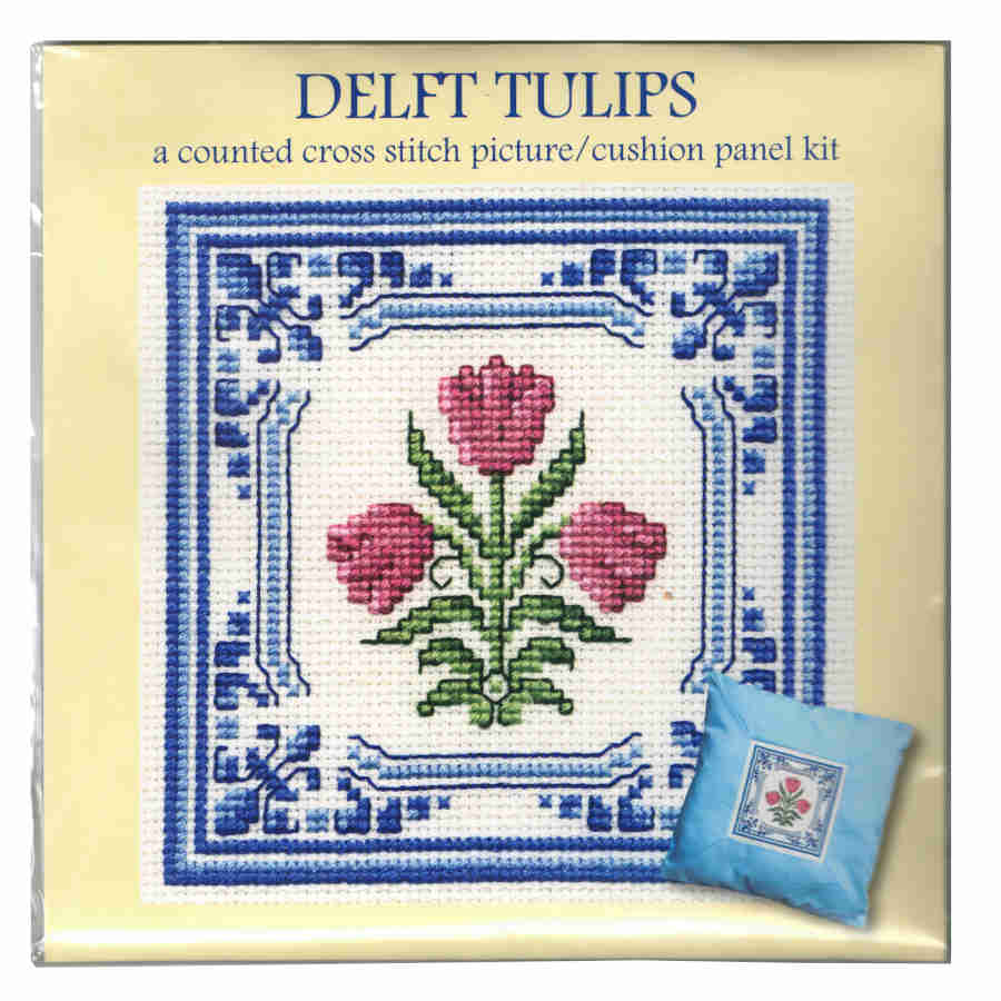 Delft Tulips cushion panel cross stitch kit from Textile Heritage